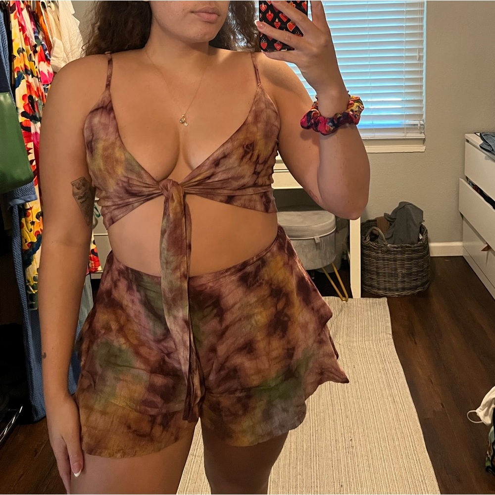 Earthbound fairy core tie dye shorts and tie front top set